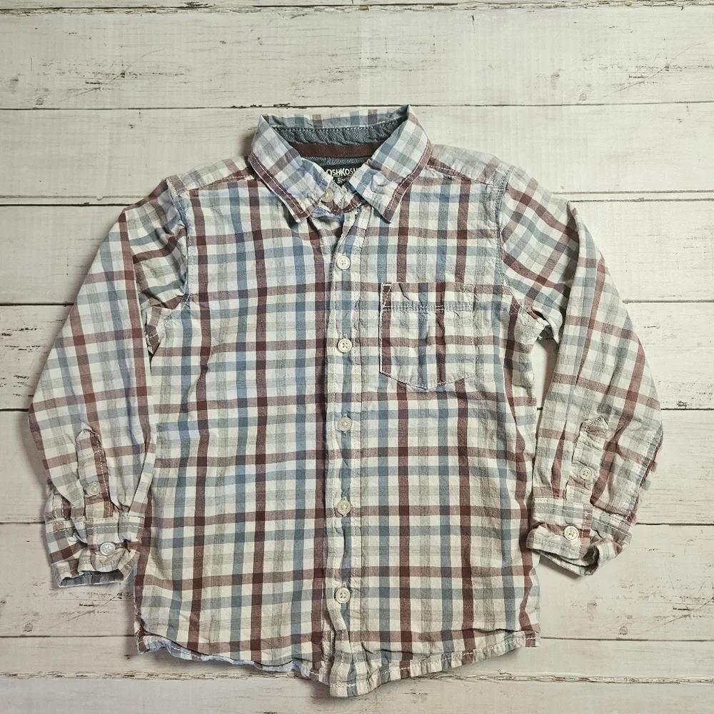 Oshkosh B'Gosh Plaid Button Down Size 5 Blue And Reddish Brown‎